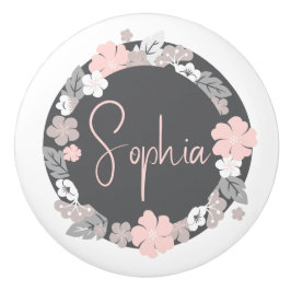 Personalized Floral Name Pink Keramikknauf