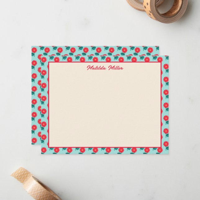 Personalized Floral Note Card Mitteilungskarte (Vorderseite/Rückseite Beispiel)