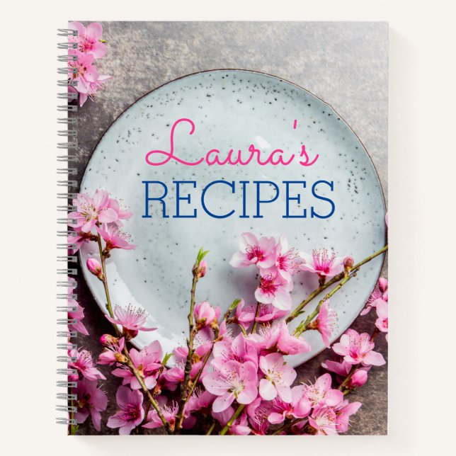 Personalized Floral Recipe Notebook – Custom Name  Notizbuch (Vorderseite)