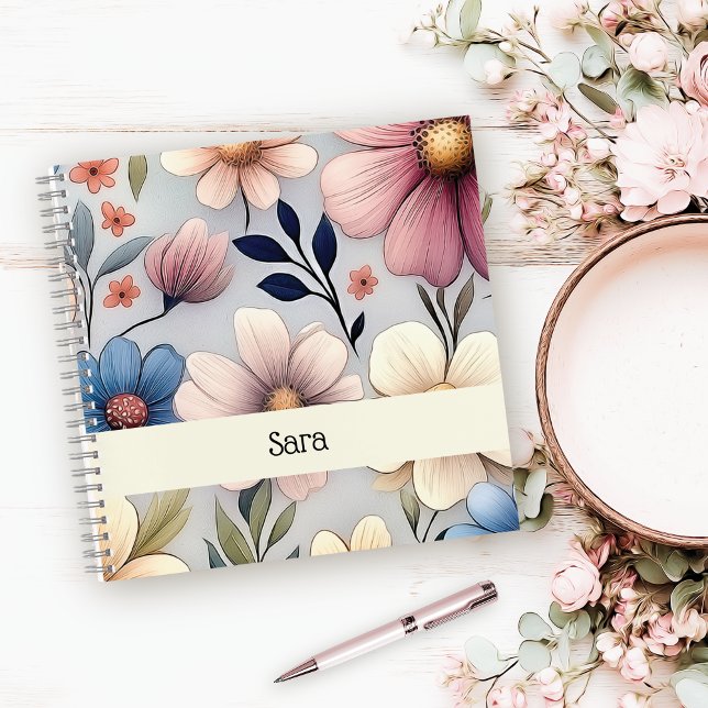 Personalized Floral Square College Ruled Notebook Notizbuch (Von Creator hochgeladen)