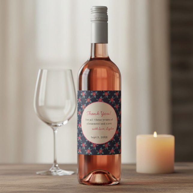 Personalized Floral Thank You Wine Label  Weinetikett (Von Creator hochgeladen)