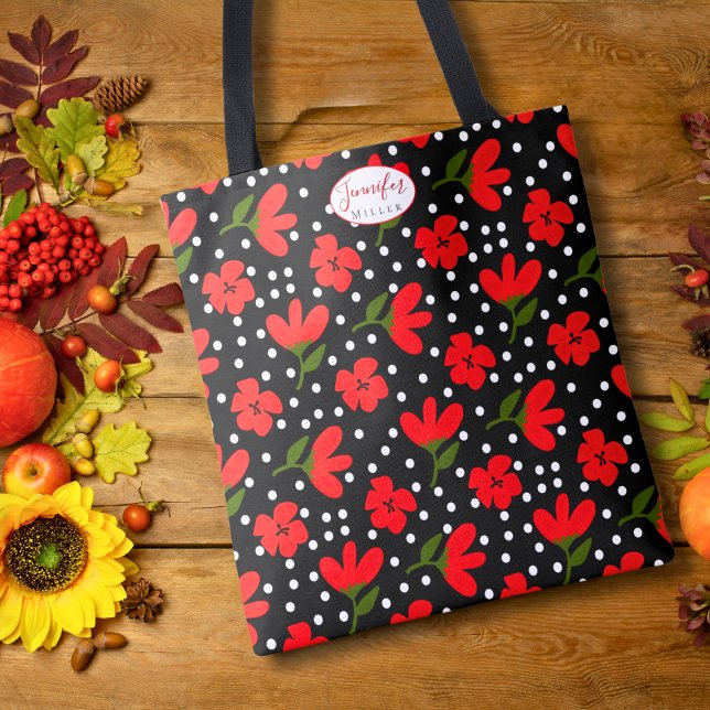Personalized Floral Tote Bag – Gift for Her Tasche (Personalized Red Floral Tote Bag)