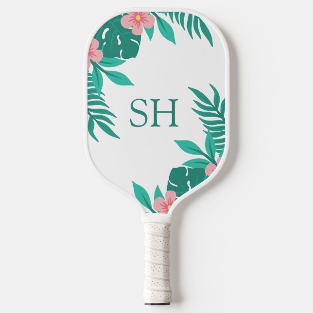 Personalized Floral Tropical Design Custom Initial Pickleball Schläger (Vorderseite)