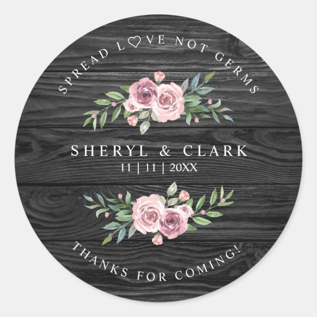 Personalized Floral Wreath Wedding Sanitizer Gel Runder Aufkleber (Vorderseite)