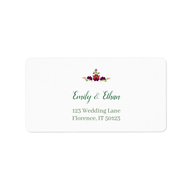 Personalized Folk Floral Wedding Greenery Design Adressaufkleber (Vorne)