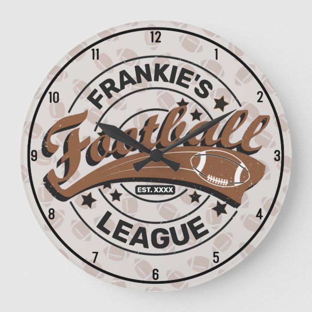 Personalized Football League Player Game Große Wanduhr (Vorderseite)