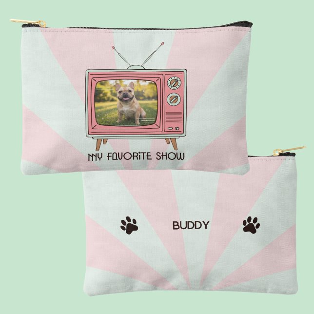 Personalized French Bulldog Retro TV Pastel Dog Zubehörtasche (Von Creator hochgeladen)