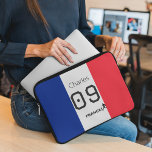Personalized French Flag Soccer Player Fan Support Laptopschutzhülle<br><div class="desc">Protect your tech and show your team spirit with this customizable French soccer laptop sleeve! Featuring the vibrant blue, white, and red stripes of the French flag, this case allows you to personalize it with a name and number, making it the perfect functional gift for passionate supporters and football enthusiasts....</div>