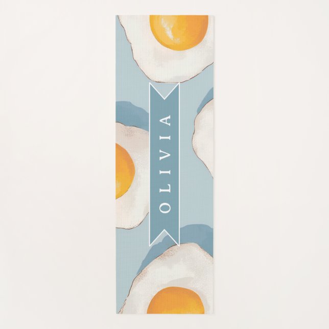 Personalized Fried Egg Pattern Fun Blue Funny Yogamatte (Vorderseite)
