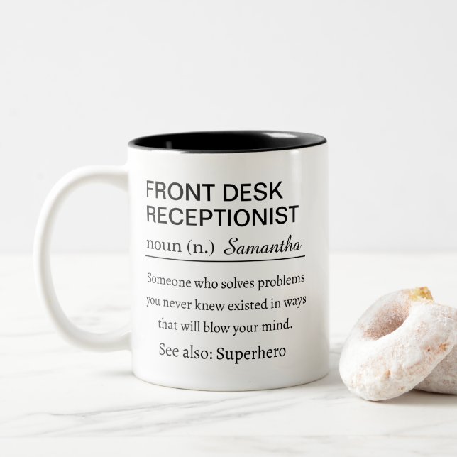 Personalized Front Desk Receptionist Definition Zweifarbige Tasse (Mit Donut)