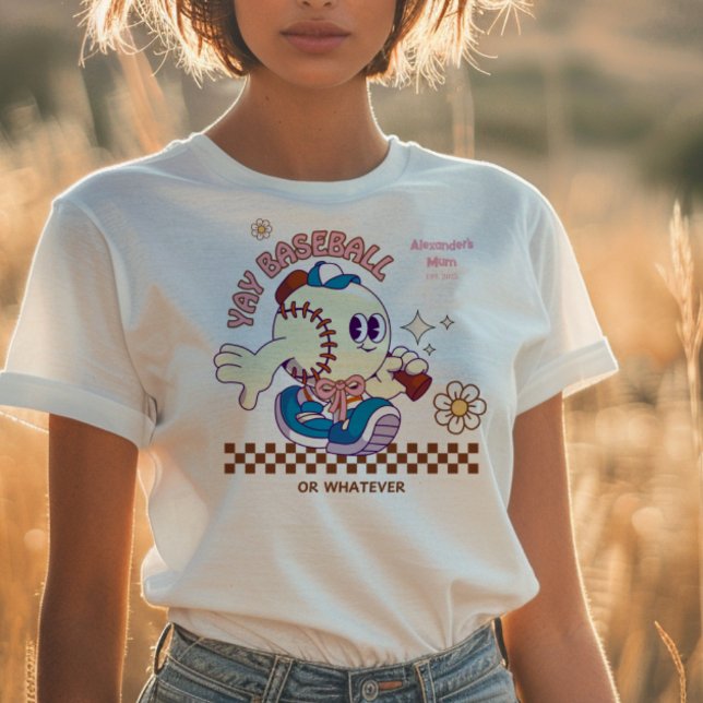 Personalized Funny Baseball Mum Retro Flower T-Shirt (Von Creator hochgeladen)