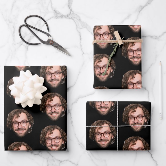 Personalized Funny Black Custom Face Photo Geschenkpapier Set (Vorderseite)