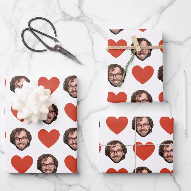 Personalized Funny Custom Face Photo Love Heart Geschenkpapier Set (Vorderseite)