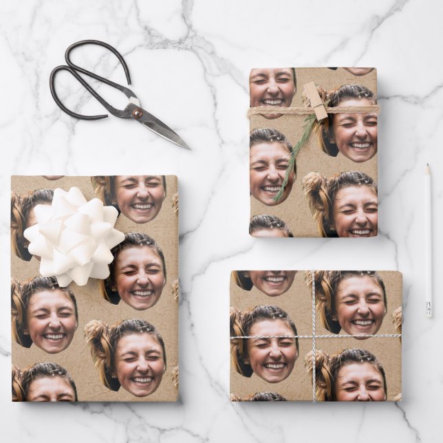 Personalized Funny Kraft Custom Face Photo Girly Geschenkpapier Set (Vorderseite)