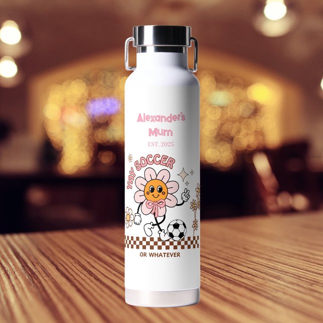 Personalized Funny Soccer Mum Retro Flower  Trinkflasche (Von Creator hochgeladen)