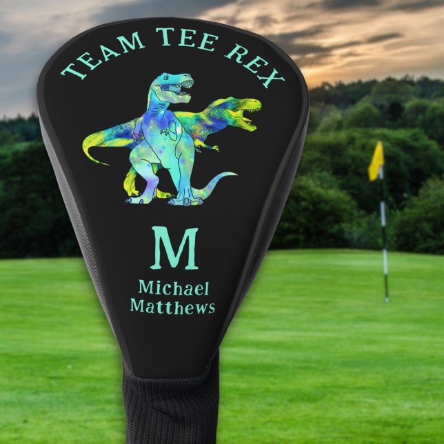 Personalized Funny Team Tee Rex Dinosaur Joke Golf Headcover (Personalized funny Team Tee Rex dinosaur golfing joke monogram name golf head cover colorful dino)