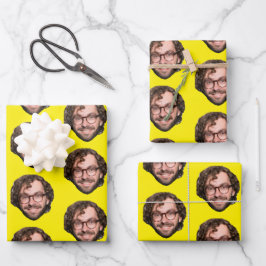 Personalized Funny Yellow Custom Face Photo Geschenkpapier Set