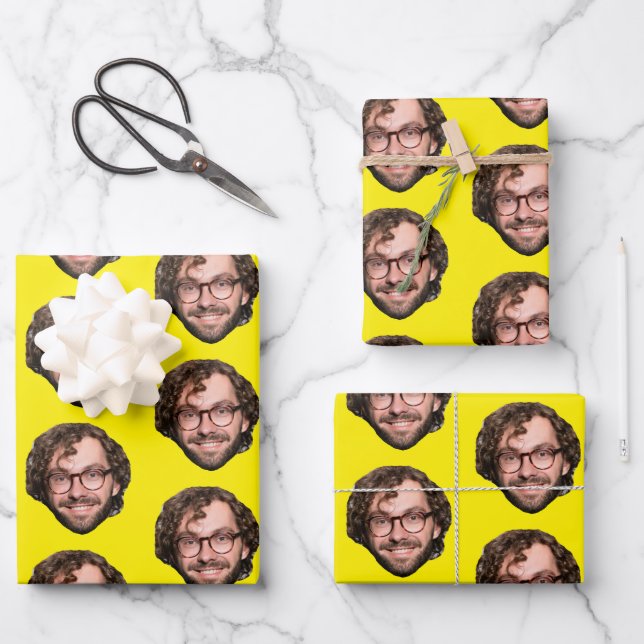 Personalized Funny Yellow Custom Face Photo Geschenkpapier Set (Vorderseite)