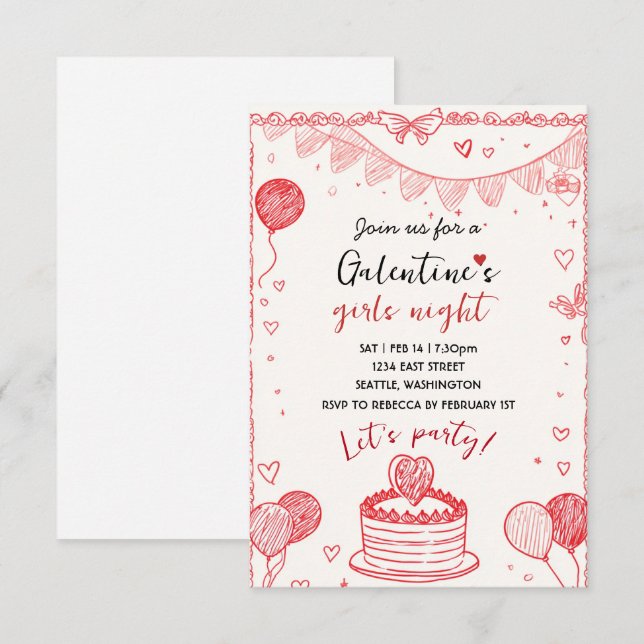 Personalized Galentines Girls Night Invitation RSVP Karte (Vorne/Hinten)