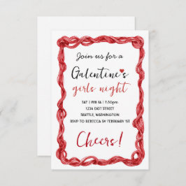 Personalized Galentines Red Party Invitation RSVP Karte