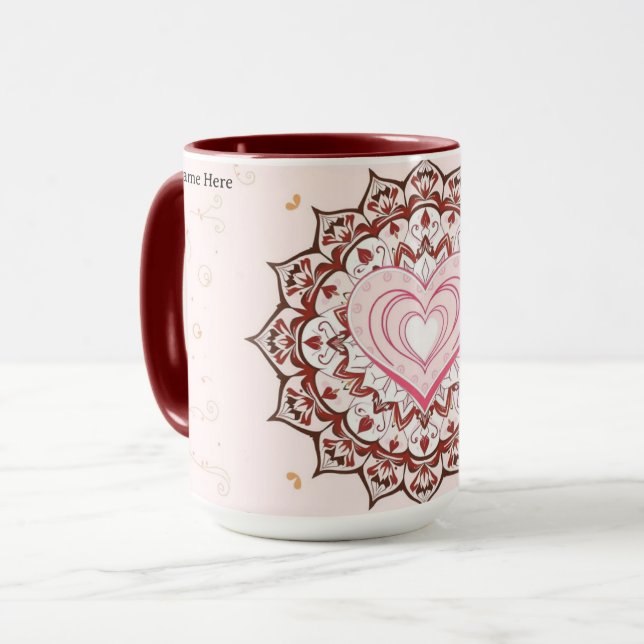 Personalized Geometric Heart Mandala Love Tasse (Vorderseite Links)