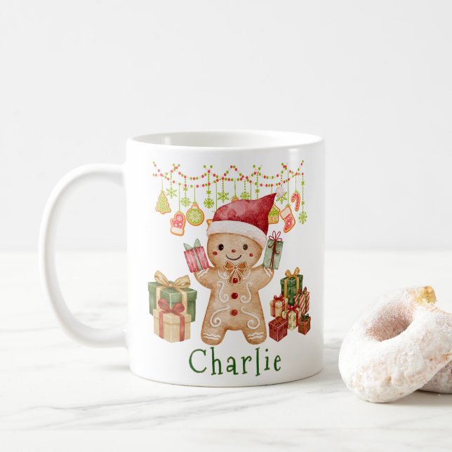 Personalized Gingerbread Cookie Man Christmas Kaffeetasse (Mit Donut)