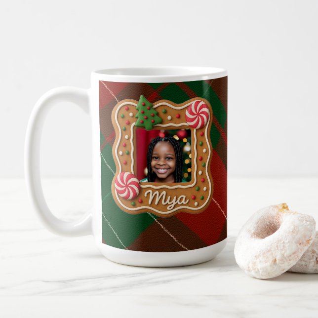 Personalized Gingerbread Photo Frame Christmas Kaffeetasse (Mit Donut)