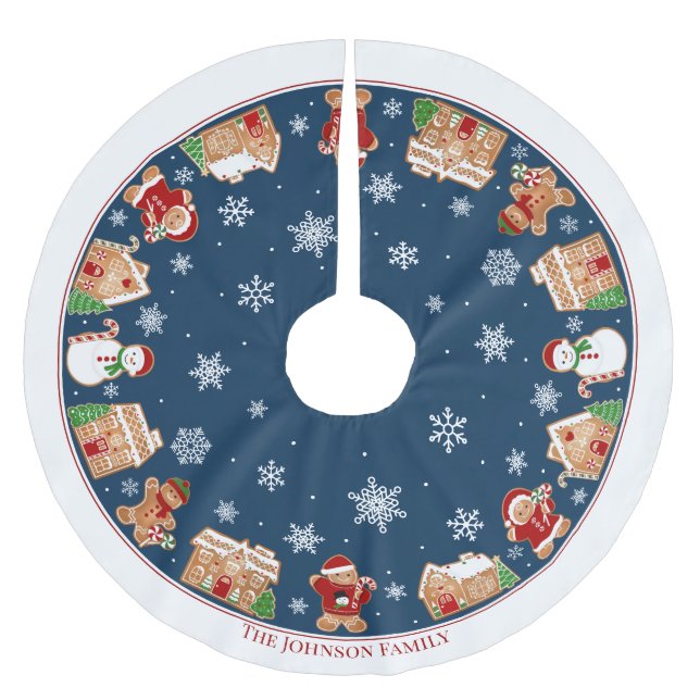 Personalized Gingerbread Village Brushed Polyester Polyester Weihnachtsbaumdecke (Vorderseite)