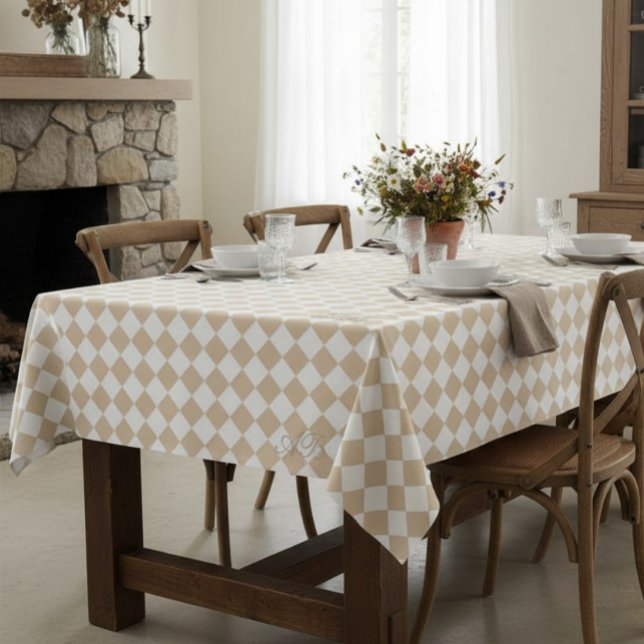 Personalized Gingham Tablecloth, White and Beige Tischdecke (Von Creator hochgeladen)