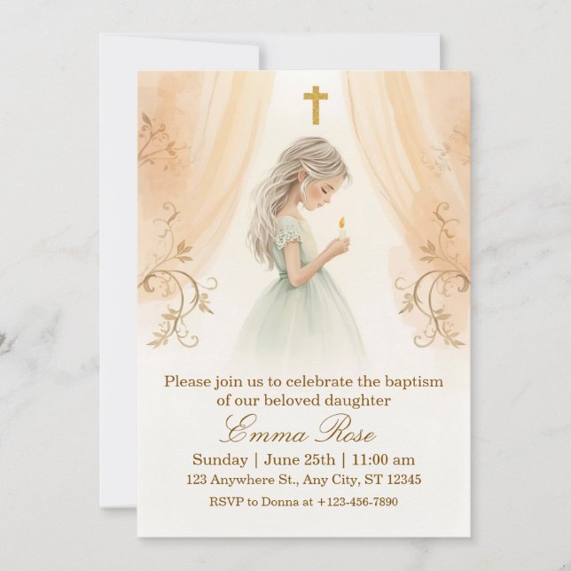 Personalized Girl Christening Einladung (Vorderseite)