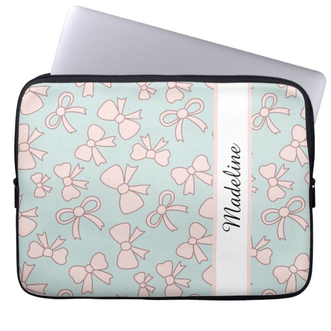 Personalized Girl Cute Bow Name Blue Pink Laptopschutzhülle (Vorderseite)