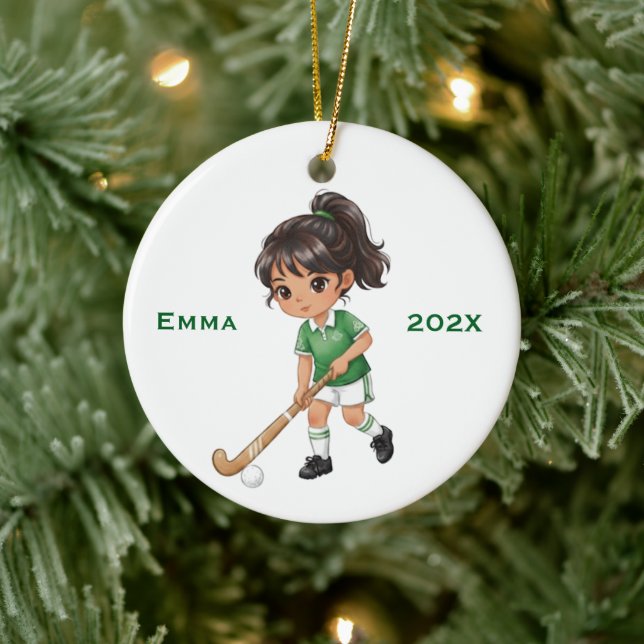 Personalized Girls Field Hockey Player Keramik Ornament (Baum)