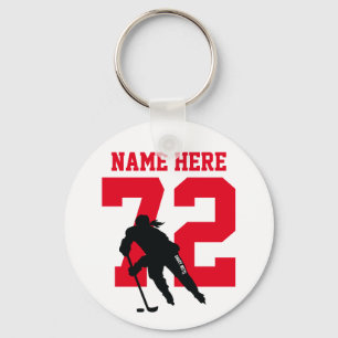 Personalized Girls Hockey Player Name Number Red Schlüsselanhänger