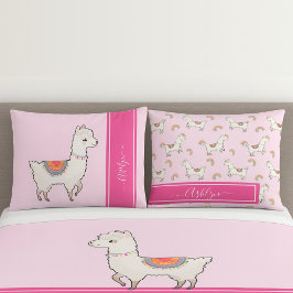 Personalized Girls Hot Pink Cute Rainbow Llama Kissenbezug