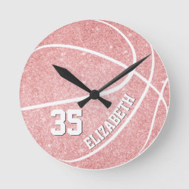 personalized girls pink basketball runde wanduhr