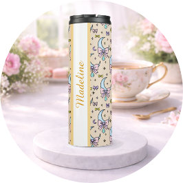 Personalized Girly Cute Bow Name Peach Moons Thermosbecher