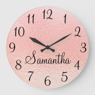 Personalized Girly Faux Pearly Peach Pink Foil Große Wanduhr
