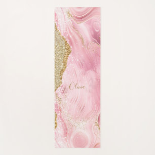Personalized Girly Pink Agate w/Gold Glitter Yogamatte