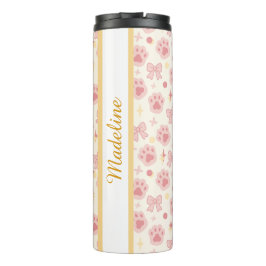 Personalized Girly Pink Cat Paw Cute Bow Name Thermosbecher