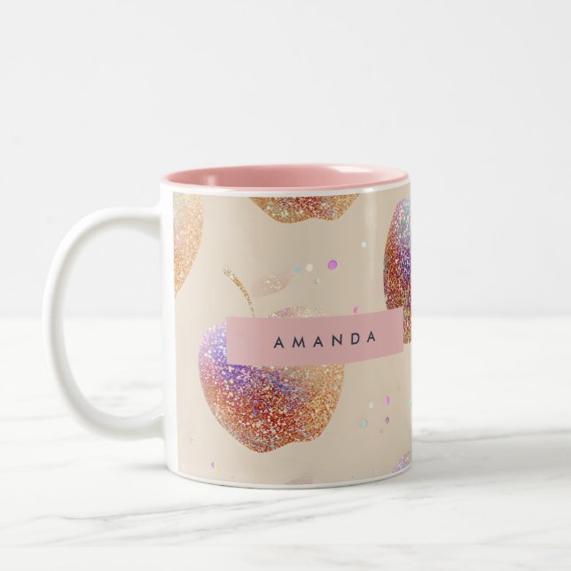 Personalized Glitter Apple Sparkle Fruit Pastel  Zweifarbige Tasse (Links)