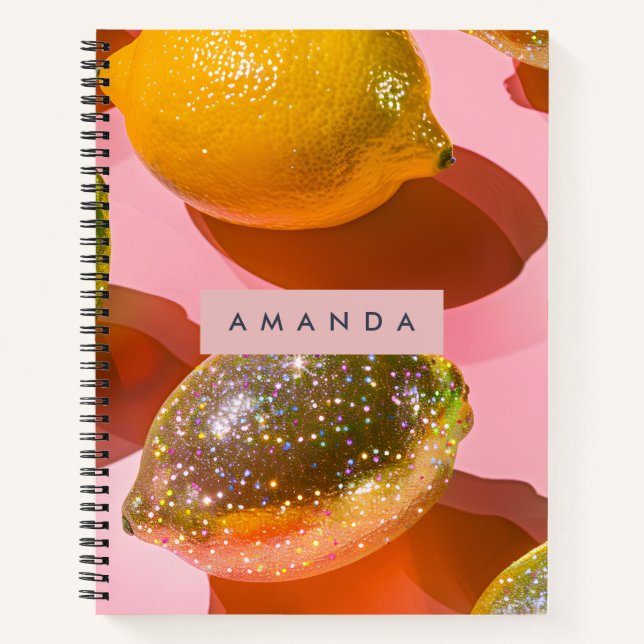 Personalized Glitter Lemon Citrus Design Notizbuch (Vorderseite)