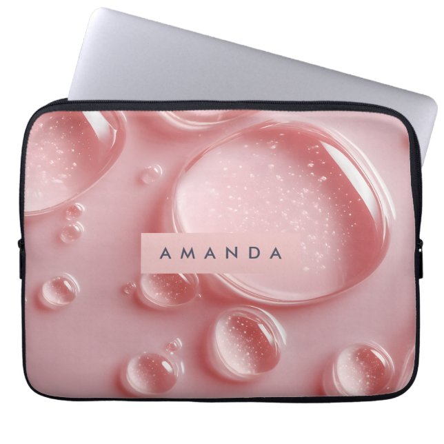 Personalized Glossy Blush Pink Water Droplets  Laptopschutzhülle (Vorderseite)