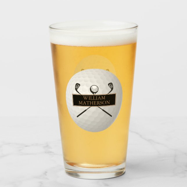 Personalized Gold and Black Golf Ball Classic Glas (Vorne (Gefüllt))