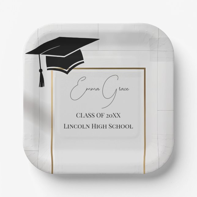 Personalized Gold Border Graduation Party Pappteller (Vorderseite)