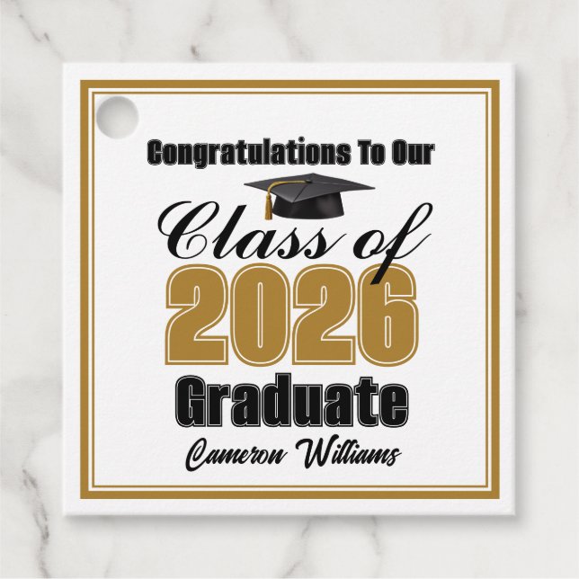 Personalized Gold Class of 2026 Graduation Party Geschenkanhänger (Vorderseite)