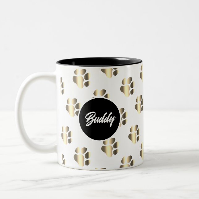 Personalized gold paws pattern pet lovers zweifarbige tasse (Links)