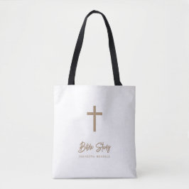 Personalized Gold Script White Bible Study Tasche