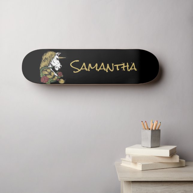 Personalized Gold Unicorn   Skateboard (Wandkunst (Horz))