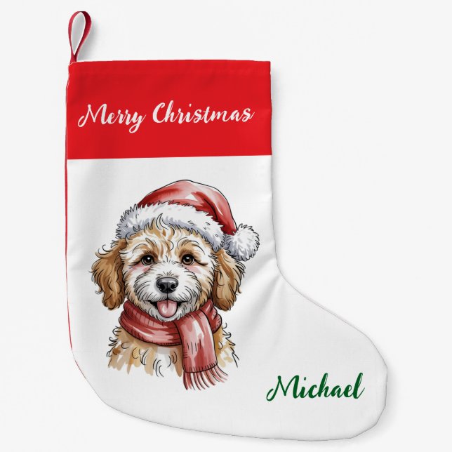 Personalized Goldendoodle Dog in Santa Hat  Kleiner Weihnachtsstrumpf (Vorderseite)