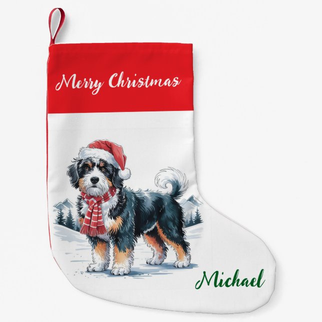 Personalized Goldendoodle Dog in Santa Hat  Kleiner Weihnachtsstrumpf (Vorderseite)